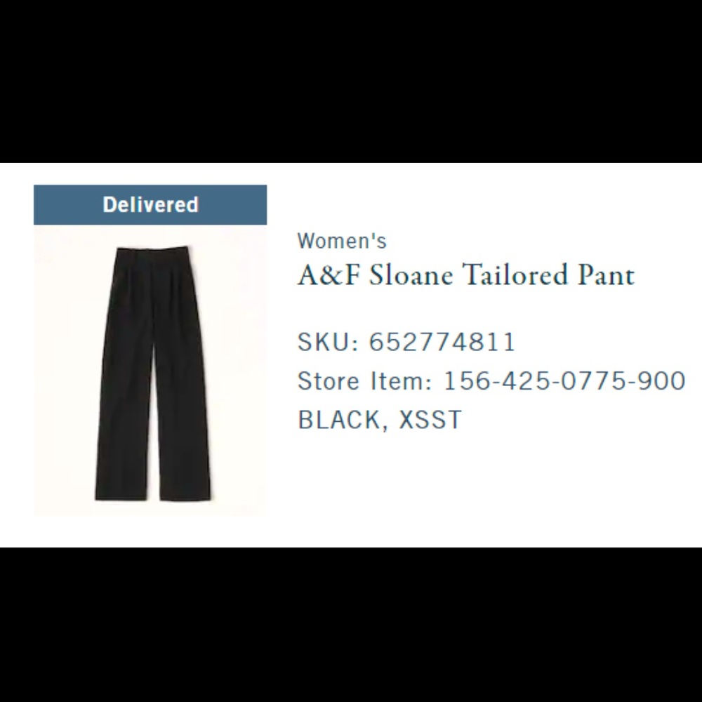 Abercrombie and Fitch (A&F) Sloan Tailored Pant - Black XSST.